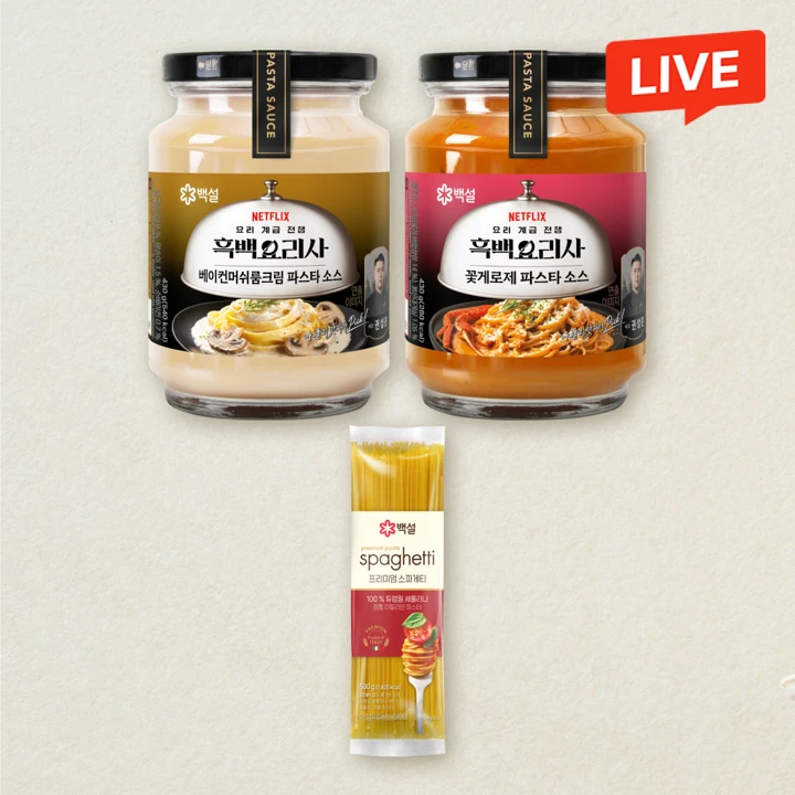 [파스타세트] 백설 파스타소스 꽃게로제 430g+베이컨 머쉬룸크림 430g+스파게티면 500g